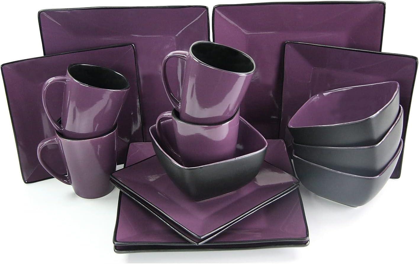 Mulberry Loft Purple and Black Ceramic Dinnerware Set for 4