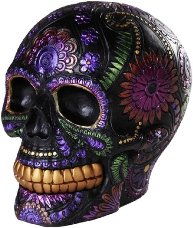 Pacific Giftware Day of The Dead Celebration Black Sugar Skull Floral Design Collectible 6 Inch