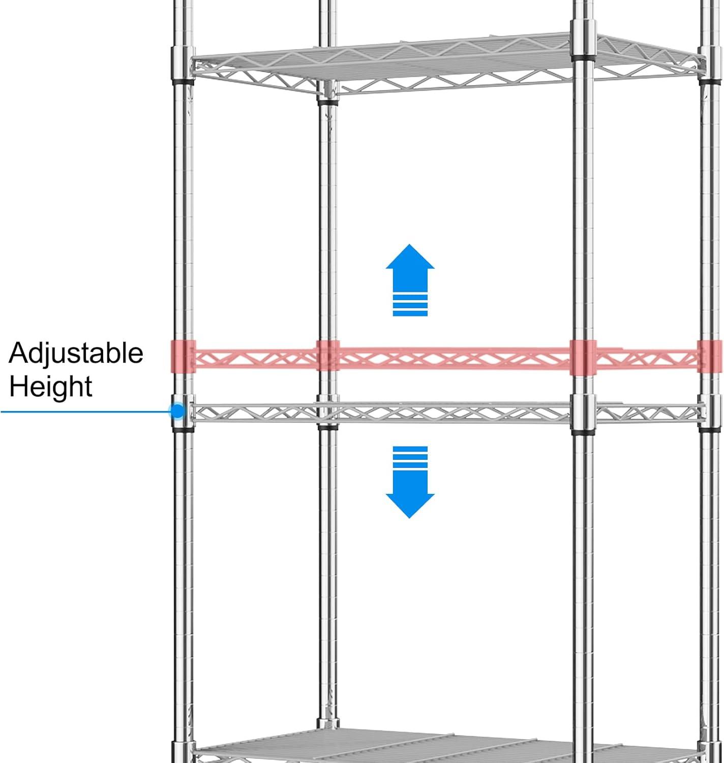 Chrome 5-Tier Adjustable Wire Shelving Unit with Wheels