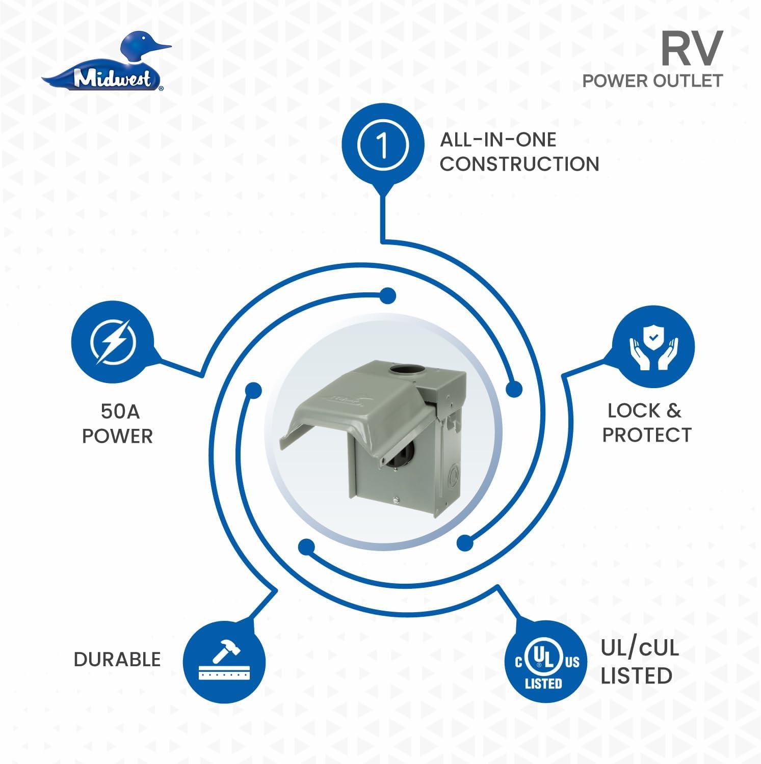 Silver 50 Amp Outdoor Tamper Resistant RV Power Outlet