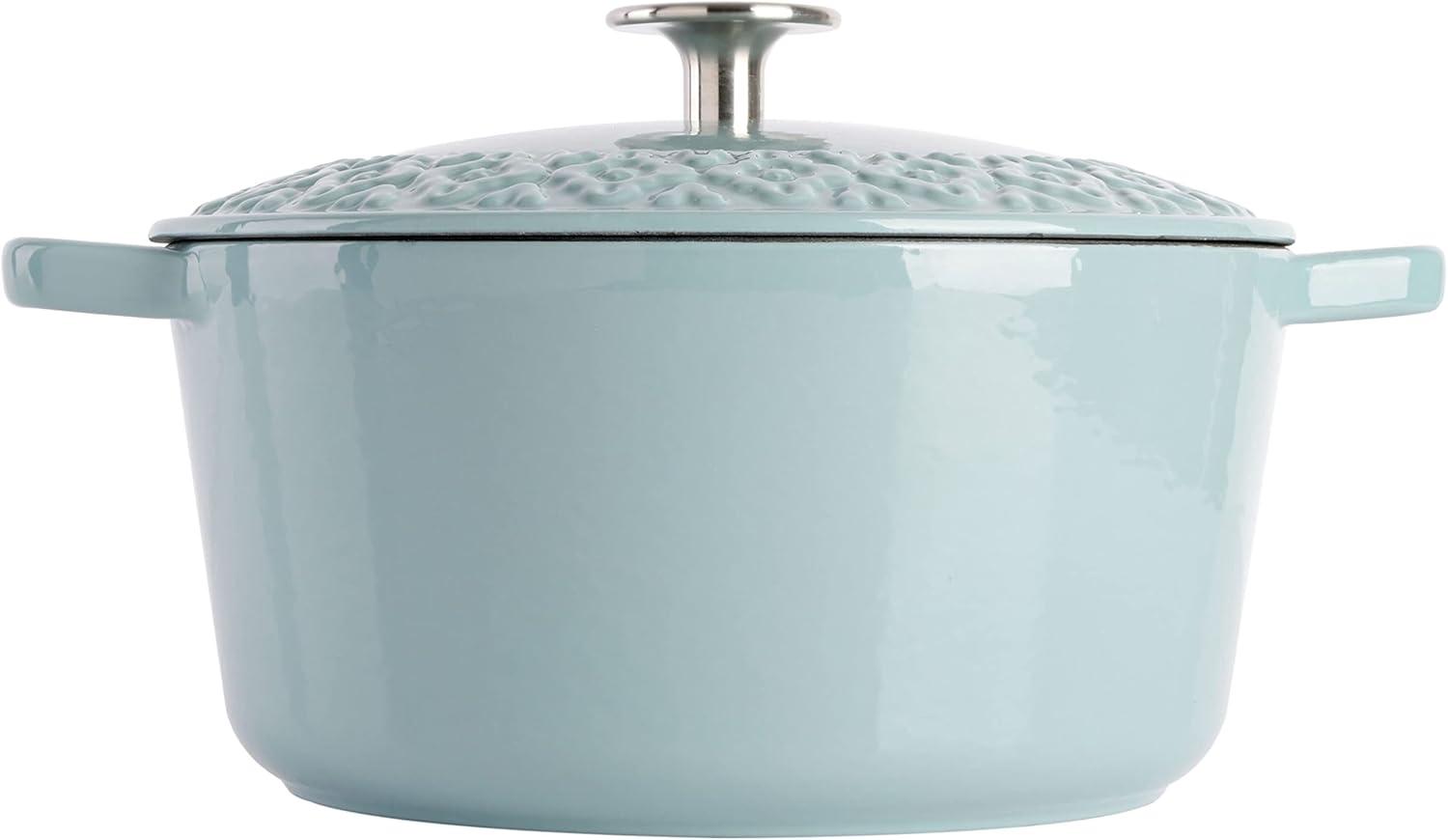 Aqua Blue Enameled Cast Iron Non-stick Dutch Oven with Embossed Lid