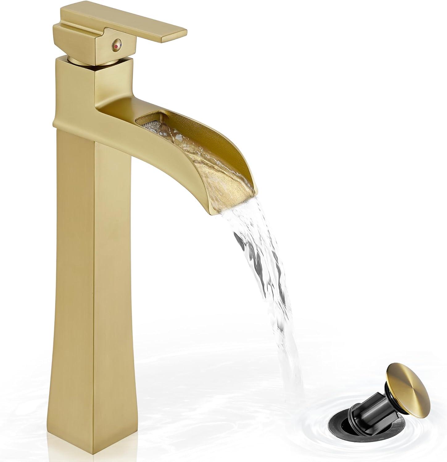 Brushed Gold Tall Brass Single Handle Vessel Faucet