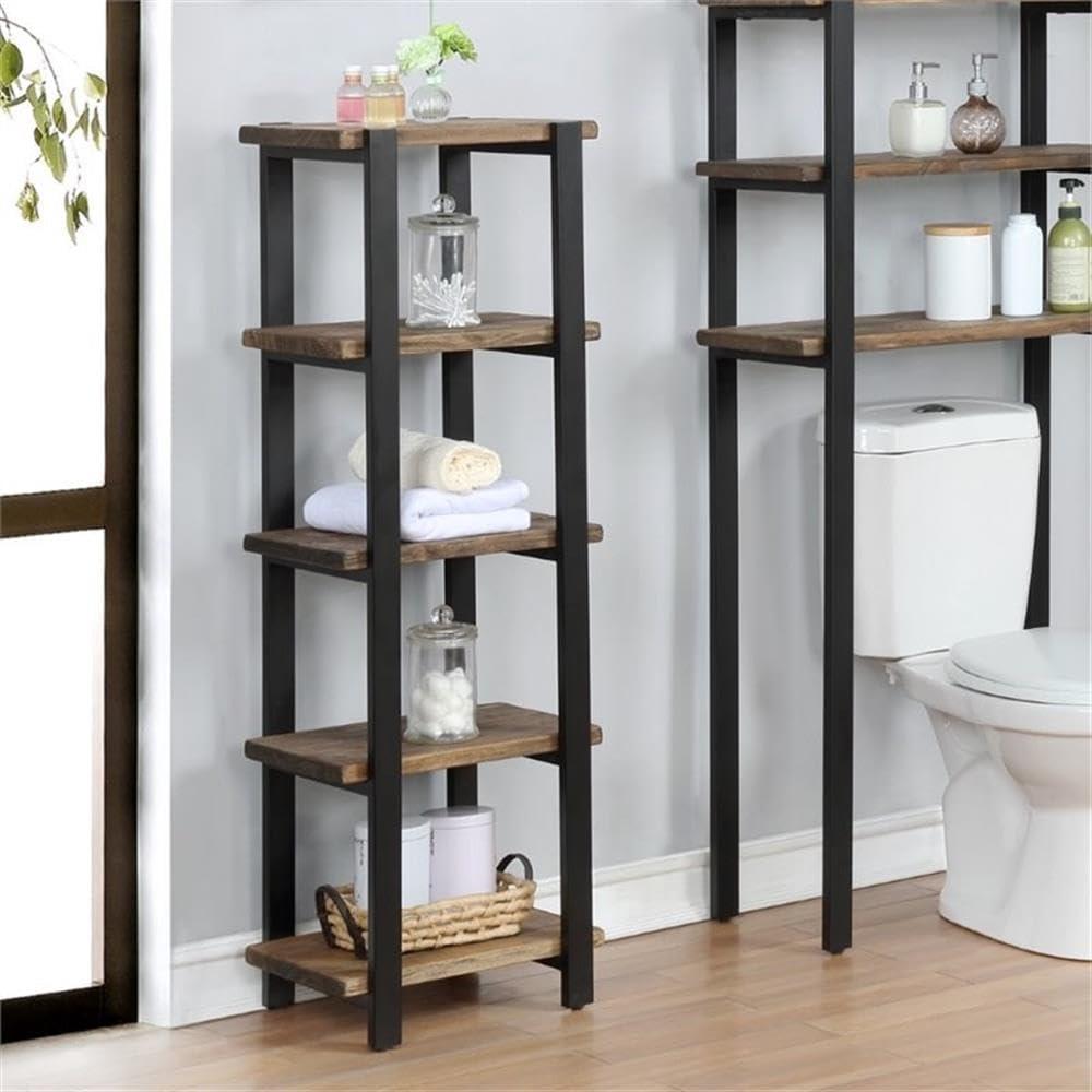 Pomona 4-Shelf Bath Storage Brown - Alaterre Furniture: Metal Frame, Lacquered Wood, Fixed Shelves