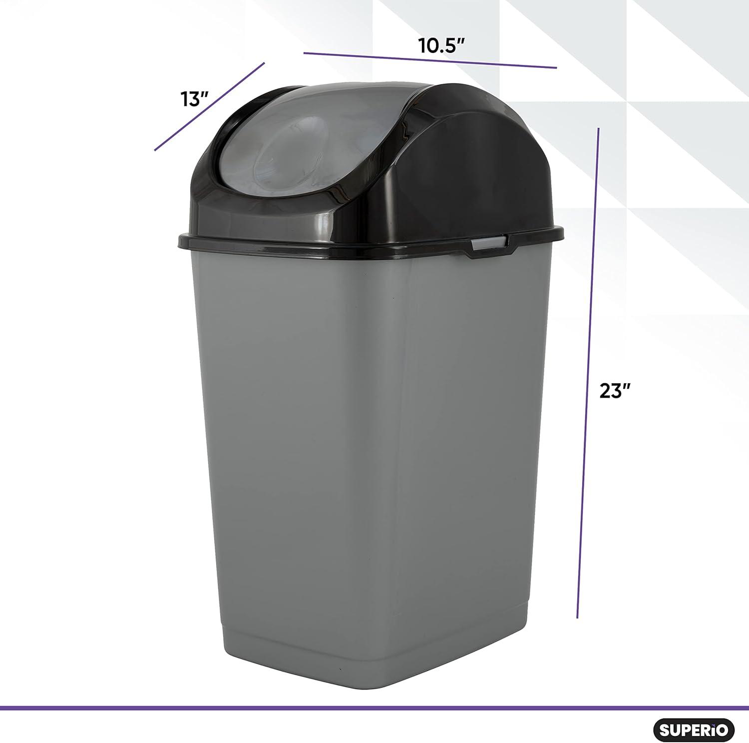 Gray and Black Plastic Swing-Top Trash Can, 23" Tall