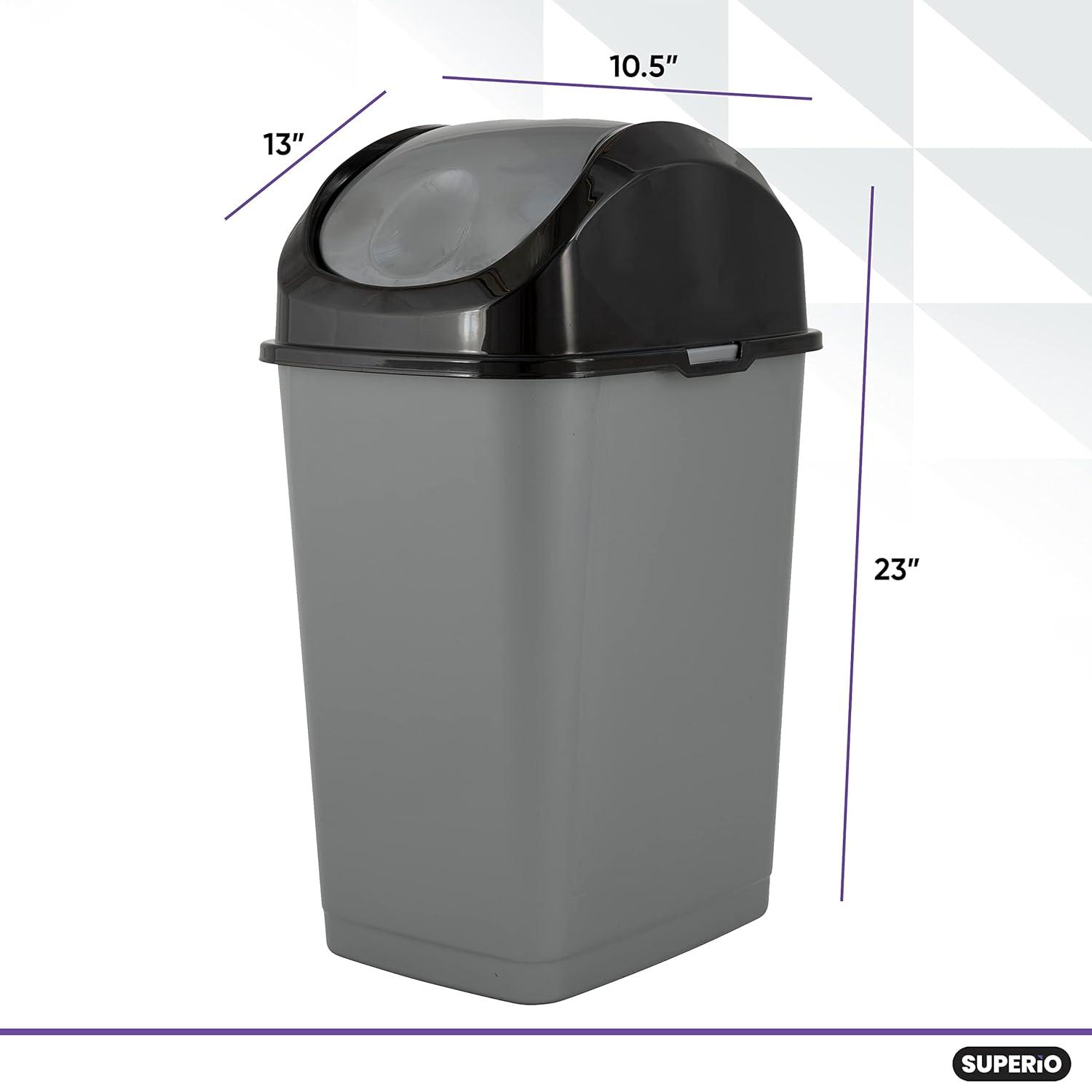 Gray and Black Plastic Swing-Top Trash Can, 23" Tall