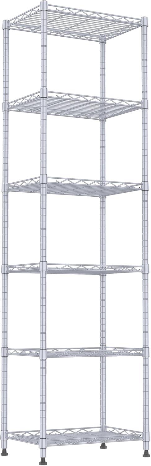 REGILLER 6 Wire Shelving Steel Storage Rack Adjustable Unit Shelves for Laundry Bathroom Kitchen Pantry Closet(Silver, 11.7" D x 16.8" W x 63" H)