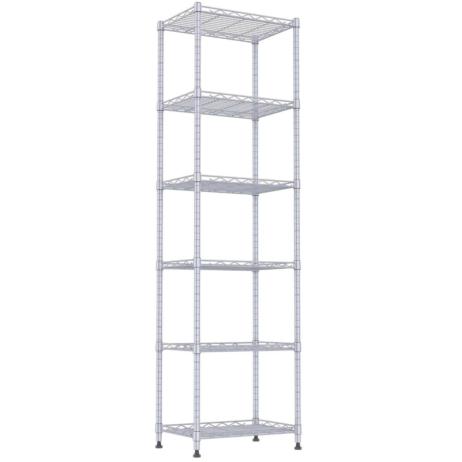 REGILLER 6 Wire Shelving Steel Storage Rack Adjustable Unit Shelves for Laundry Bathroom Kitchen Pantry Closet(Silver, 11.7" D x 16.8" W x 63" H)