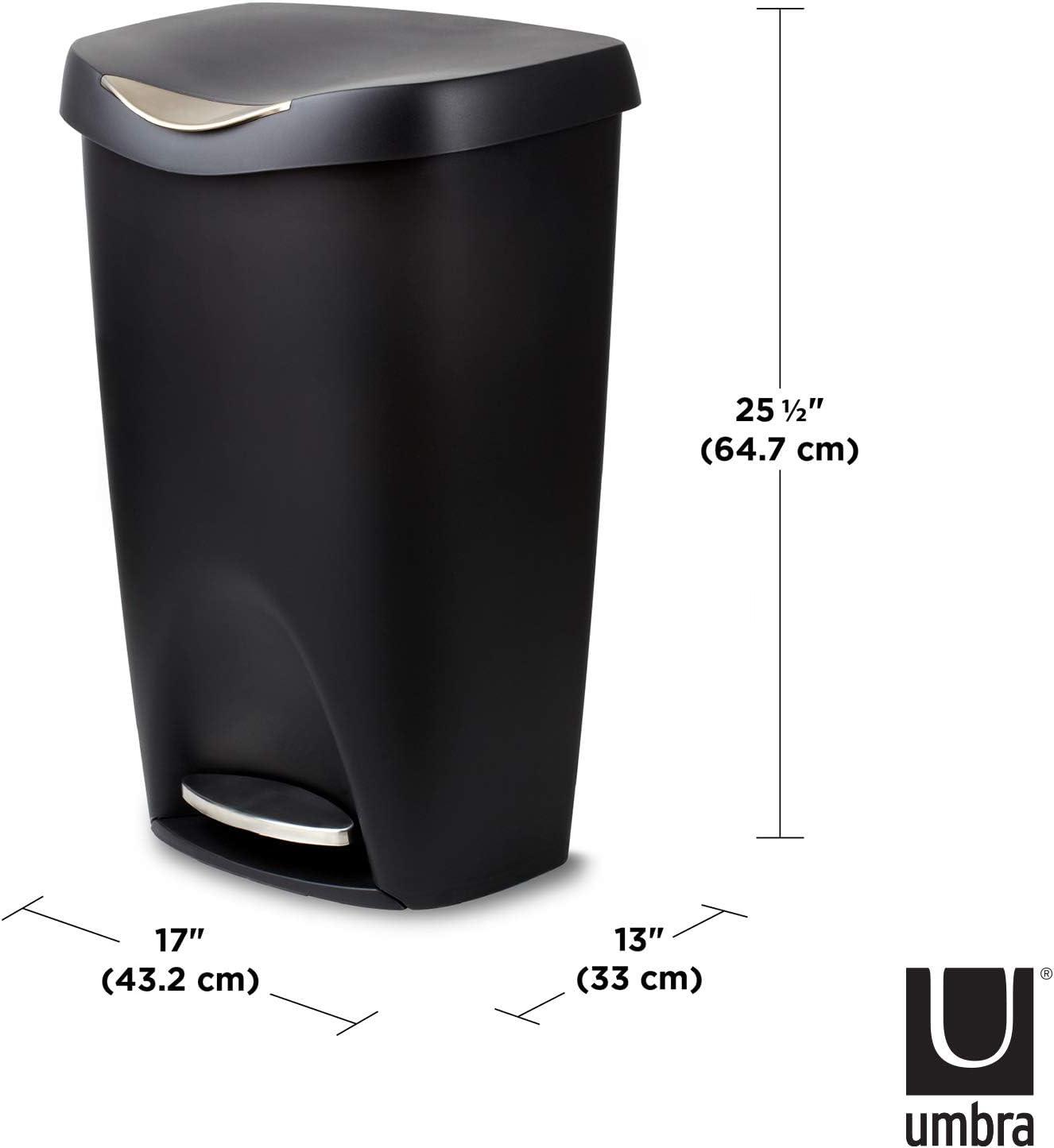 Umbra 13gal Brim Step Trash Can Black/Nickel: Kitchen Trash Can, 50 Quart, Indoor, Polypropylene, Spot Clean
