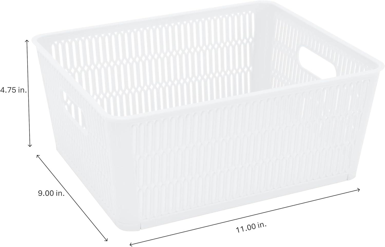 Simplify Slide 2 Stack It 2 Pack Plastic Storage Tote Baskets in White