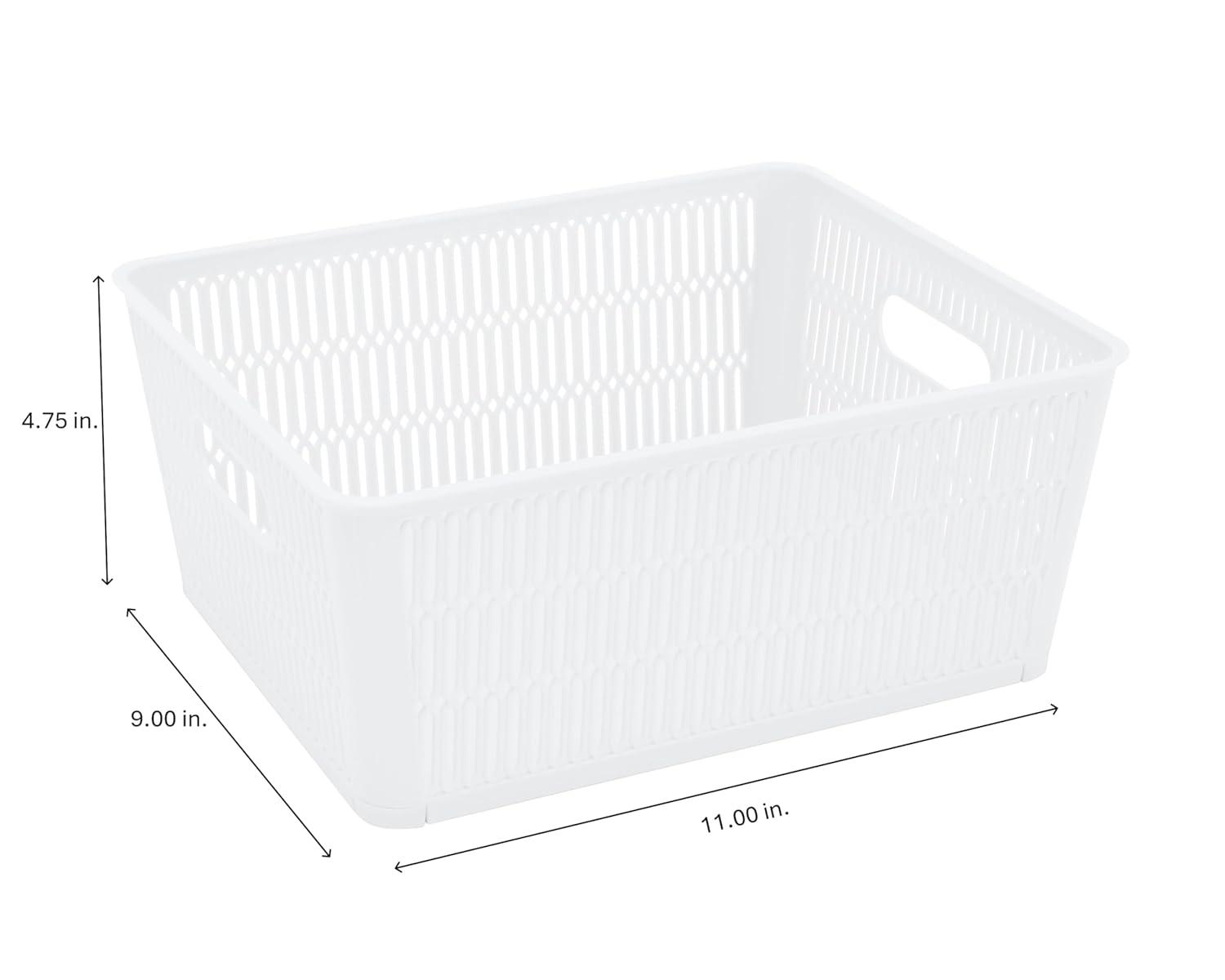 Simplify Slide 2 Stack It 2 Pack Plastic Storage Tote Baskets in White