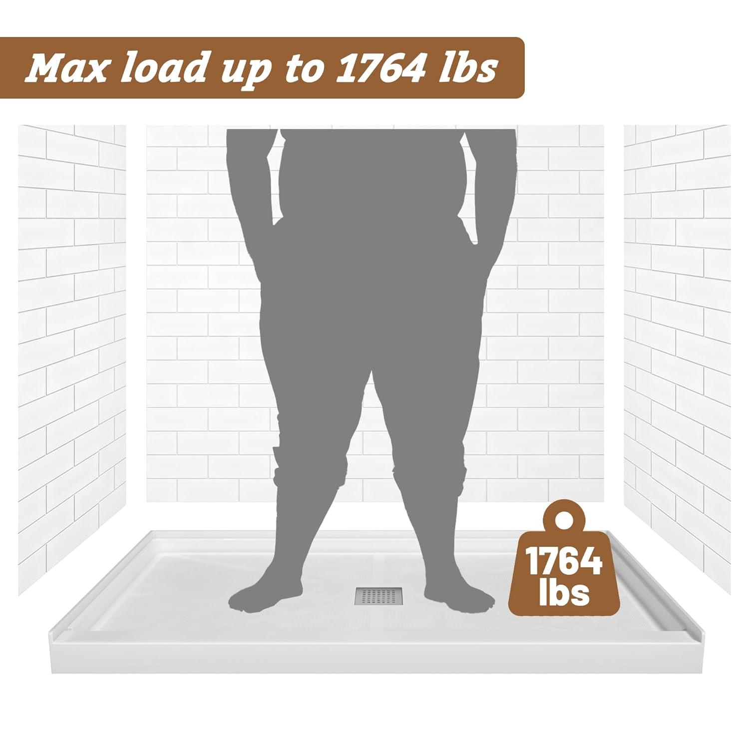 CASAINC 60"W 30/32"D Single Threshold SMC Shower Base Anti-Slip Shower Pan with Drain Assembly & Drain Cover CABR2501WH6030R