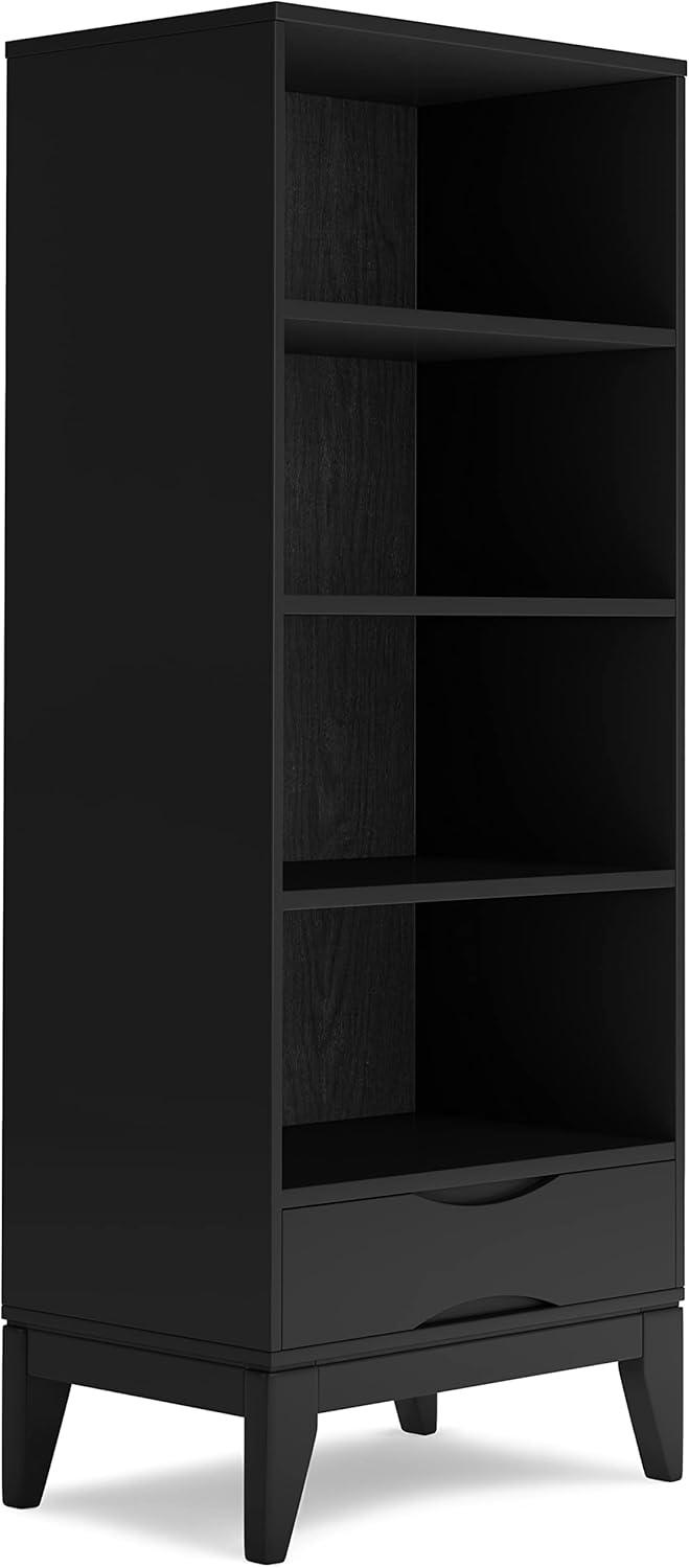 Simpli Home Harper 24"W Solid Hardwood 4 Shelf Mid-Century Modern Bookcase with Drawer and Adjustable Shelves
