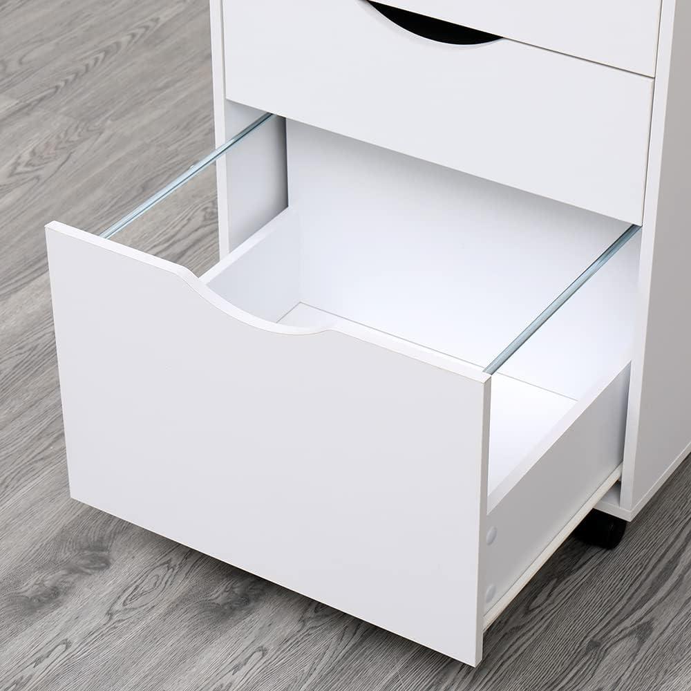 3 Drawers Storage Cabinet, Wooden Mobile Filing Cabinet for Mini Printer Stand, with Lockable Casters, for Home Office (3-Drawers, White)