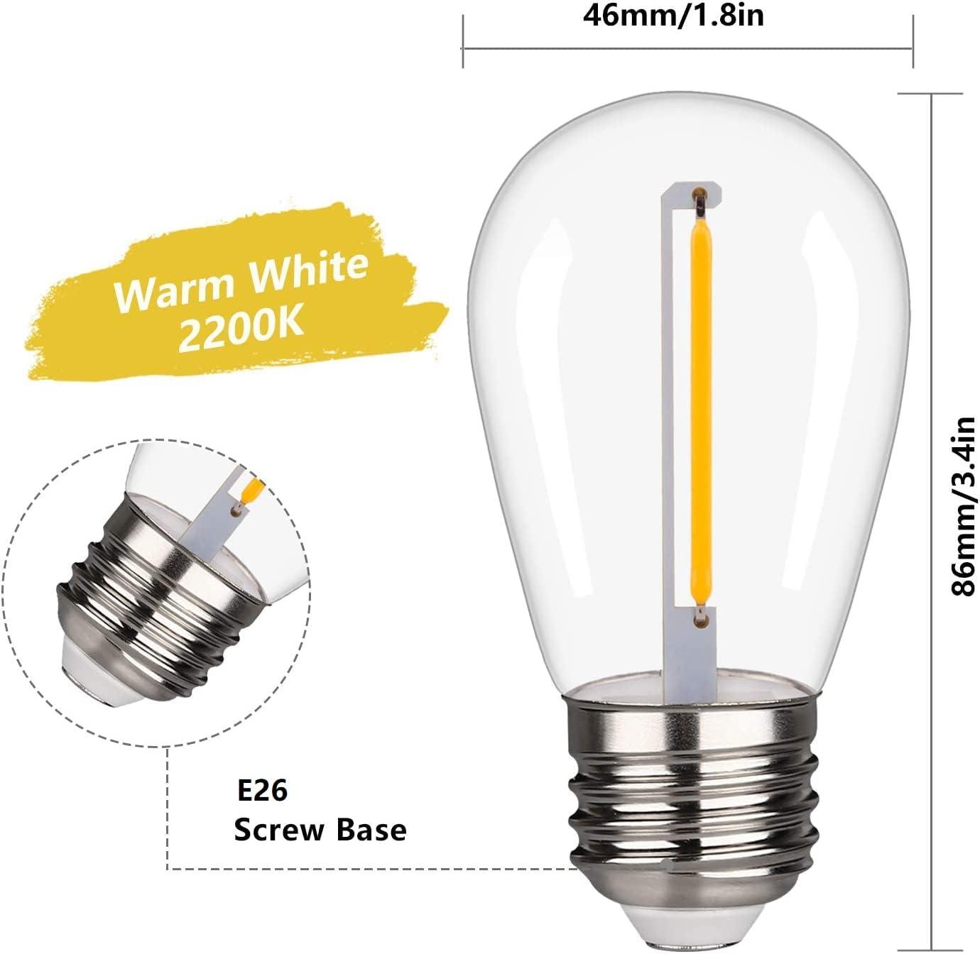 Svater Replacement Bulbs for Outdoor String Lights, 15 Pack S14 LED Bulbs for Patio, E26 Base 1W Bulb Equal to 11W Incandescent, Dimmable,Shatterproof 2700K Warm White