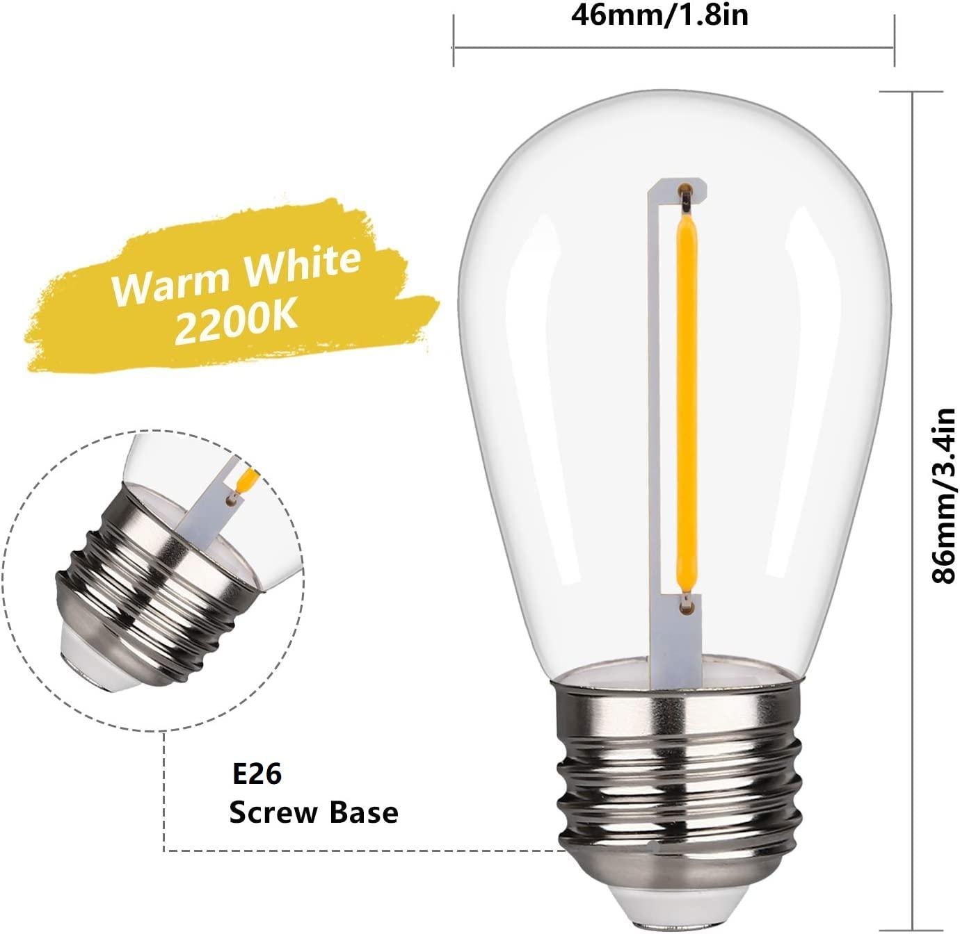 Svater Replacement Bulbs for Outdoor String Lights, 15 Pack S14 LED Bulbs for Patio, E26 Base 1W Bulb Equal to 11W Incandescent, Dimmable,Shatterproof 2700K Warm White