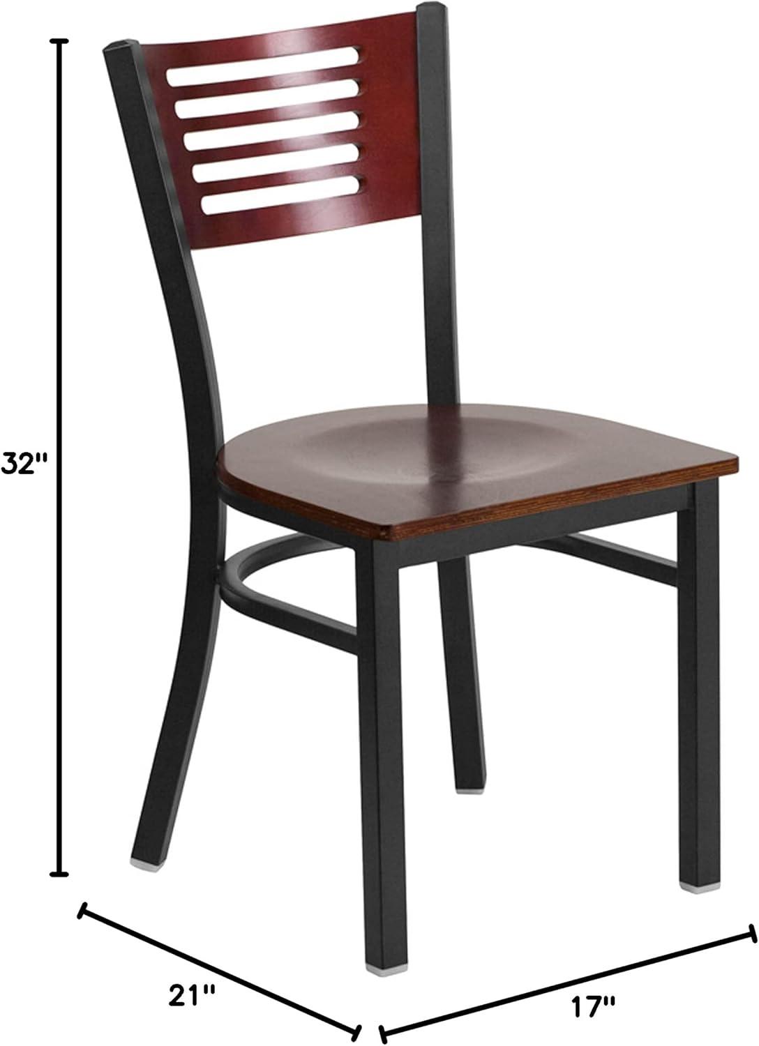 High Back Black Steel and Mahogany Wood Slat Side Chair