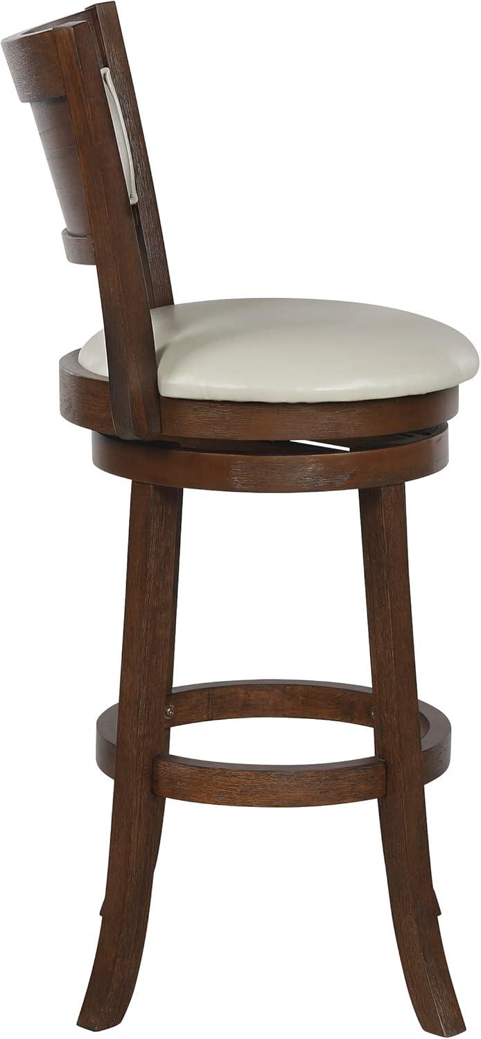 30" Swivel Stool in Cream Faux Leather with Dark Walnut Finish