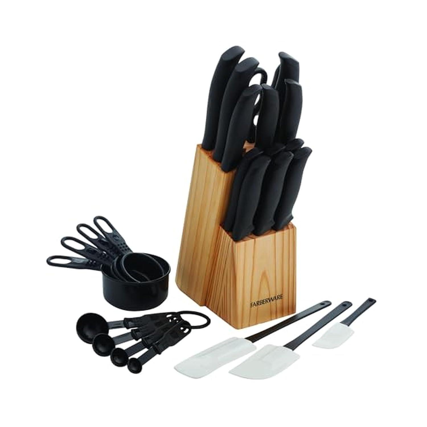 Farberware Faberware 25-Piece Knife Block Set With Soft Grip Handles, Measuring Cups, Spoons & Spatulas
