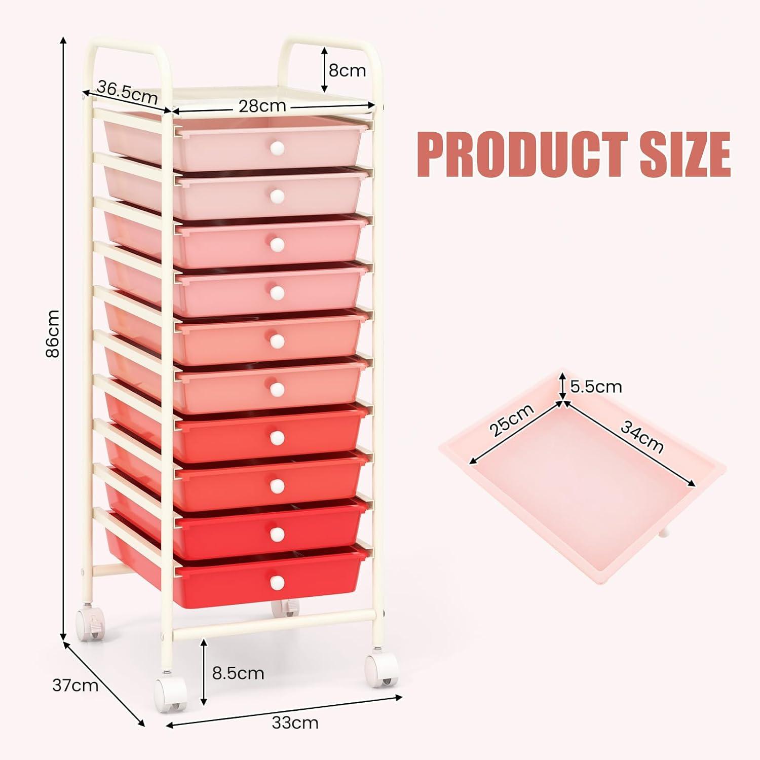 Giantex 10-Drawer Storage Cart w/Universal Wheel, Rolling Cart w/Handle, Home Organizer Storage Unit w/Removable Drawers, Trolley Utility Cart for Kitchen Makeup Living Room Office Play Room