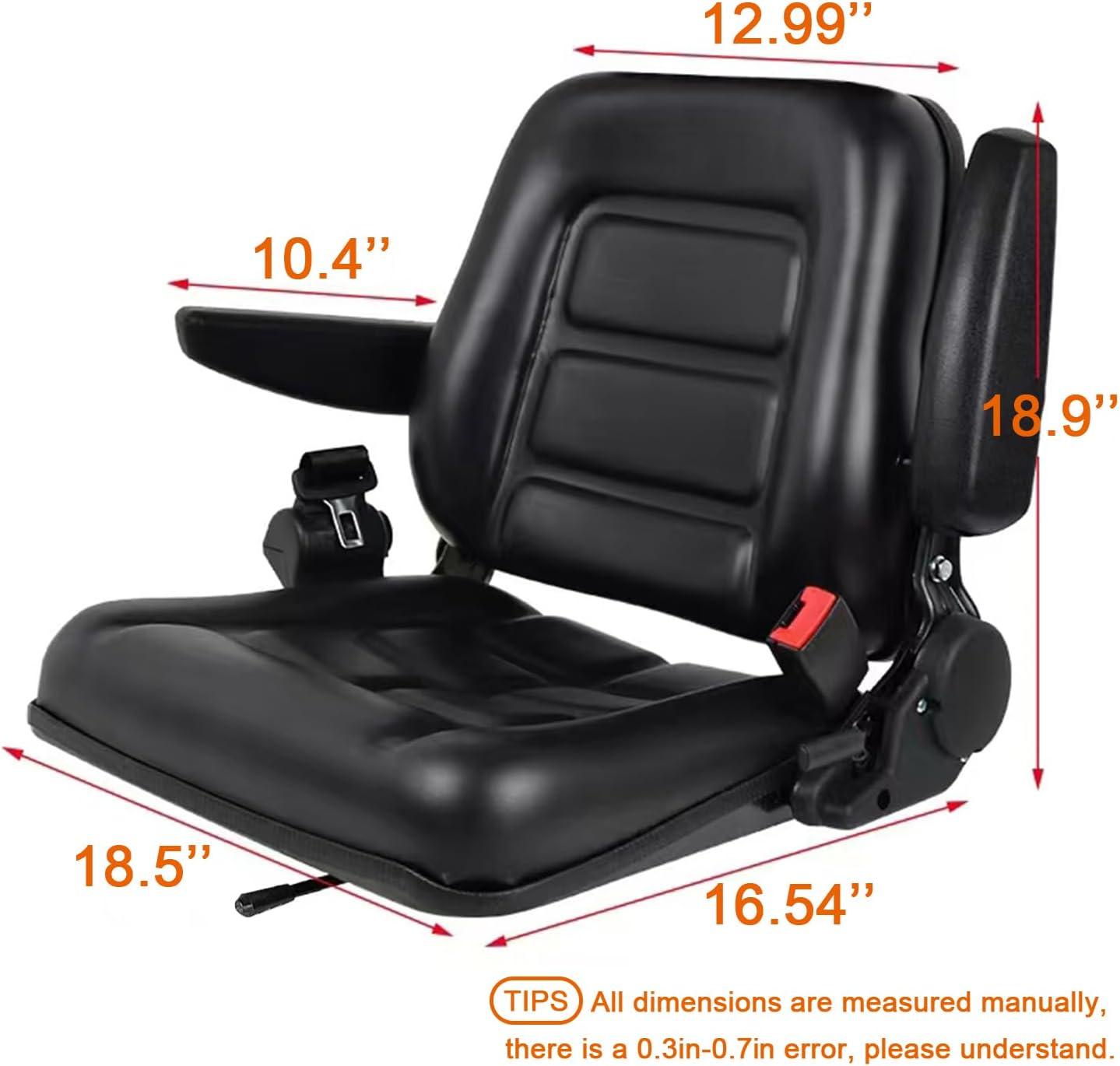 Black Adjustable PVC Forklift and Tractor Seat with Armrests