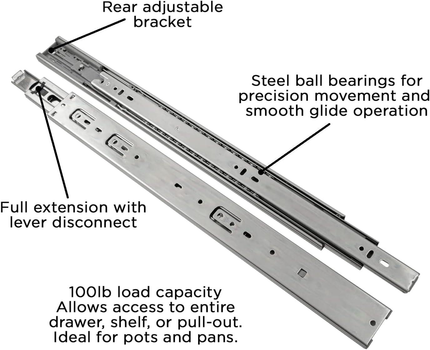 Drawer Slide Side Mount Soft Close Full Extension Cadmium Finish