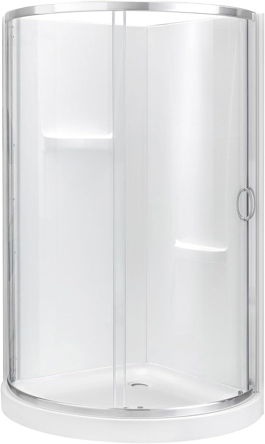 Breeze Framed 32 in. Round Sliding Shower Kit with Clear Glass Panels, Walls and Base included