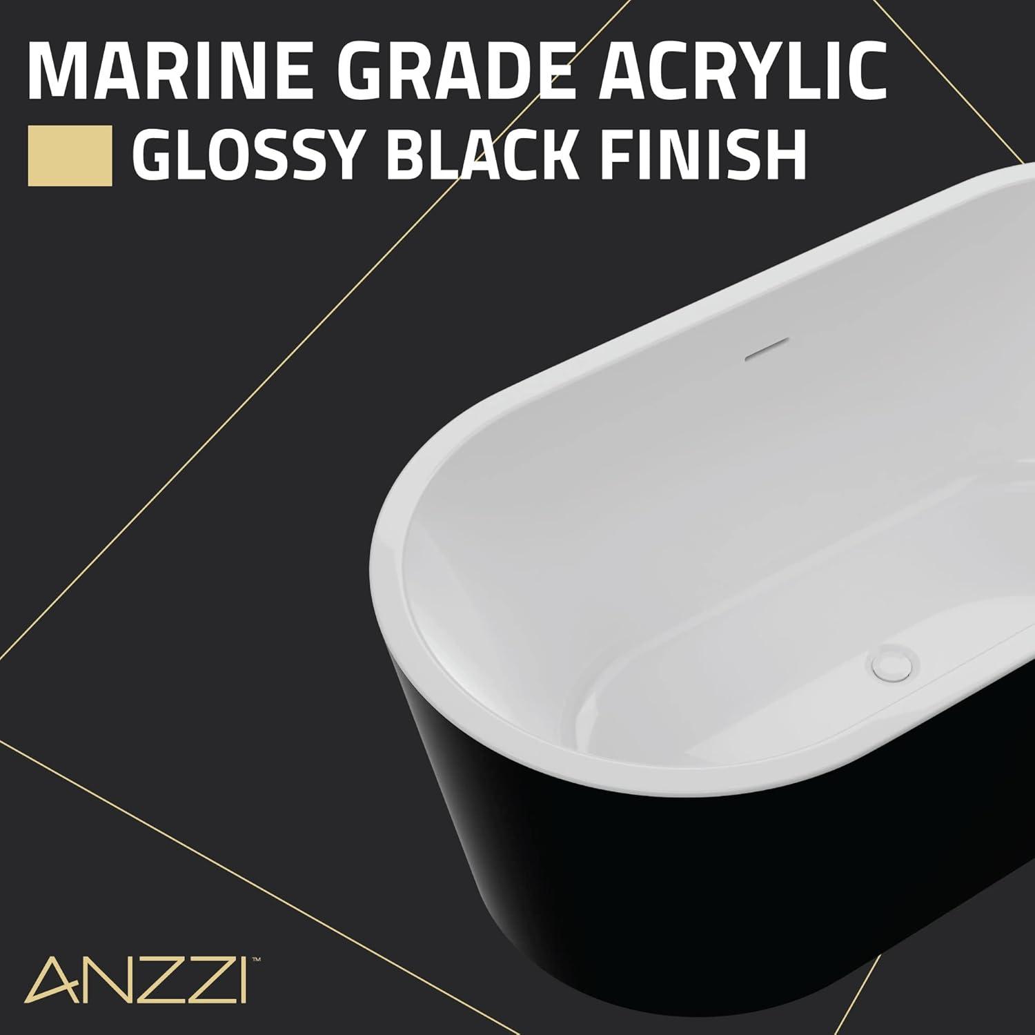 Glossy Black Acrylic Freestanding Soaking Bathtub with Overflow