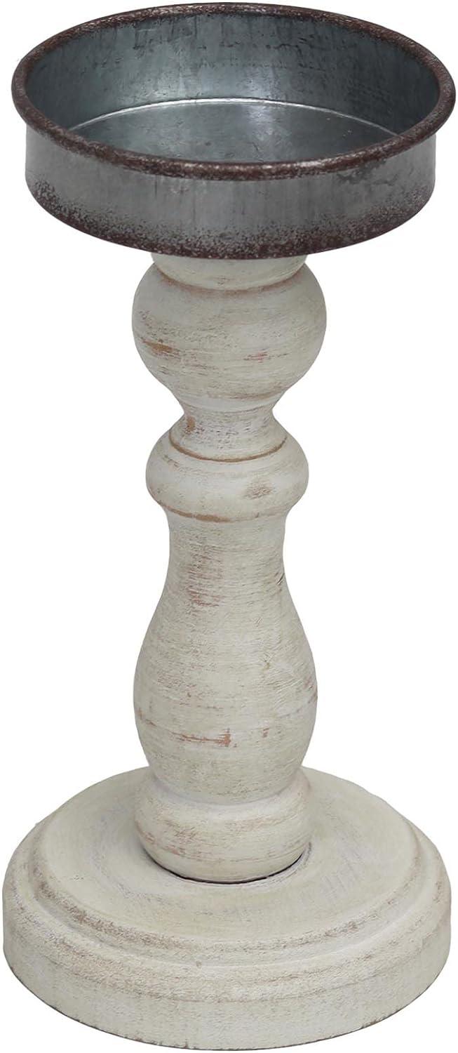 Rustic Whitewashed Wooden Tabletop Candlestick, 8.875" H