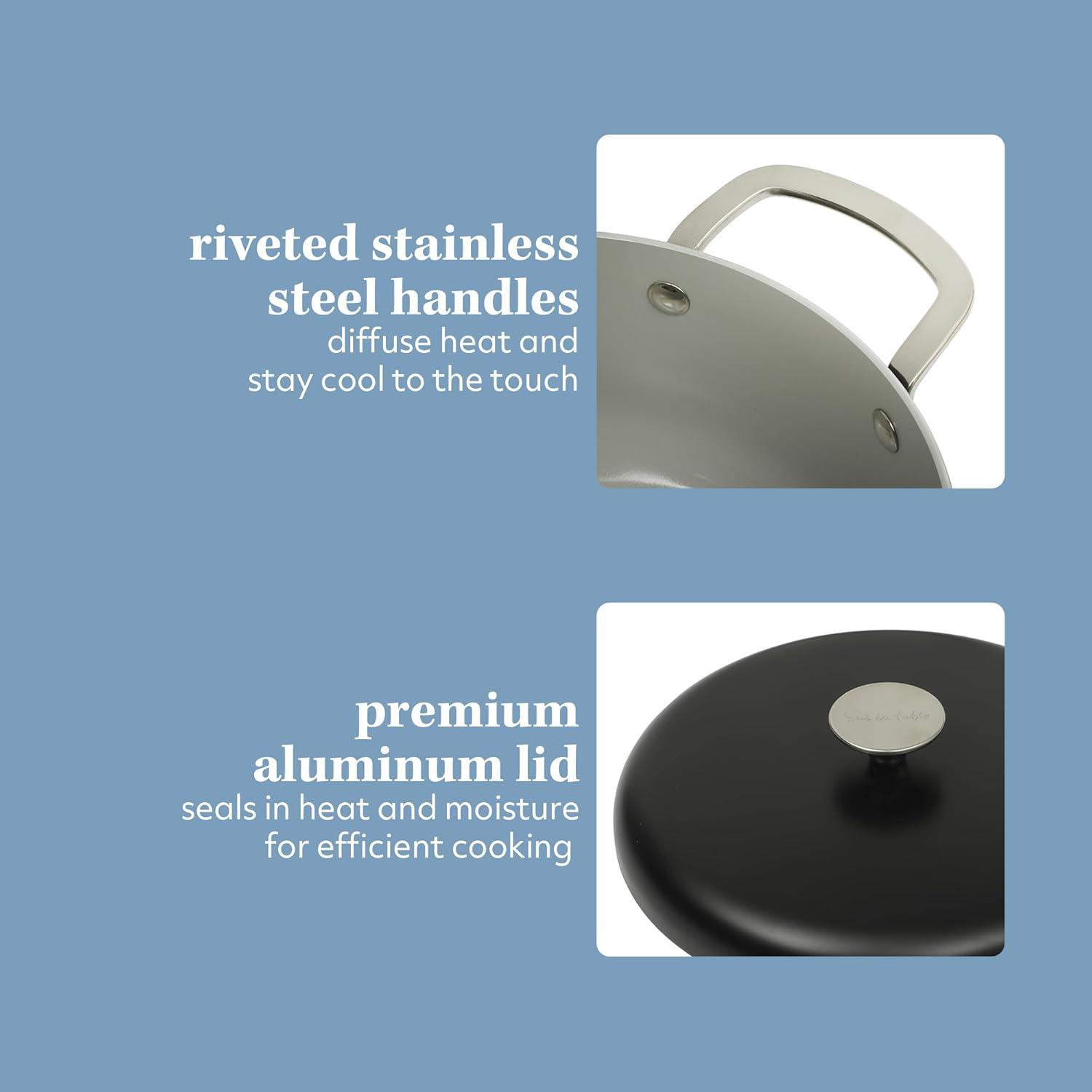 Sur La Table Kitchen Essentials Sur La Table Kitchen Essentials Potluck Porch Aluminum Dutch Oven Pot With Aluminum Lid PFA FREE Ceramic Interior Cookware Pot - Induction - Black