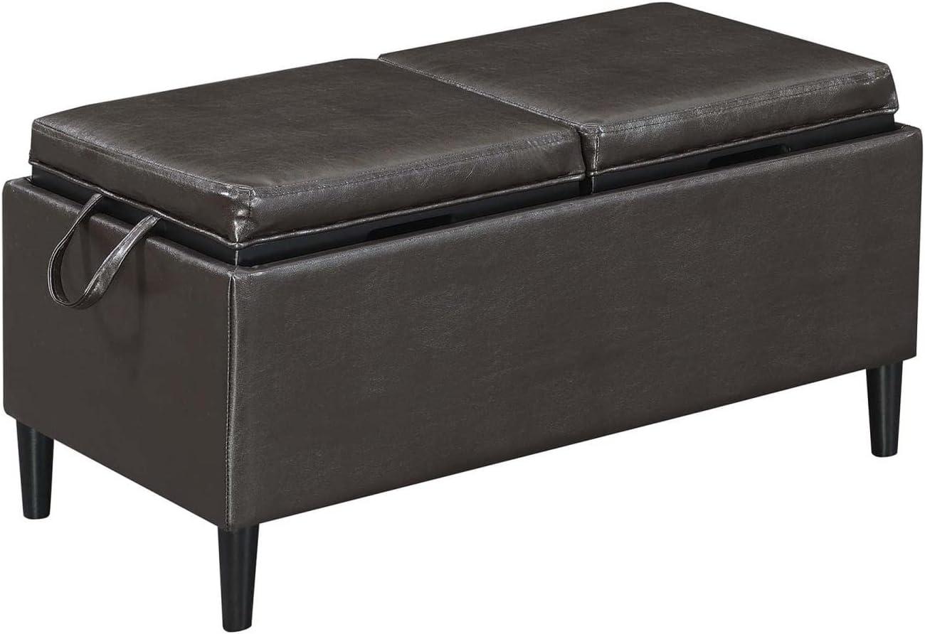 Espresso Faux Leather 32" Multifunctional Storage Ottoman with Tray