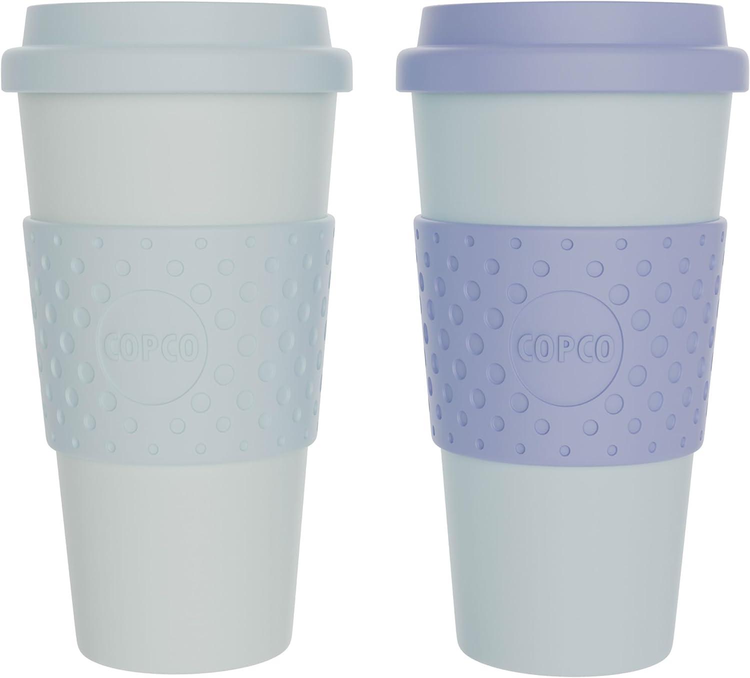 Copco Acadia To Go Mug Set of 2, 16 Ounce Reusable Coffee Cups with Lids, Durable & BPA-Free, Travel Mugs Double-Wall Insulation, Purple & Teal