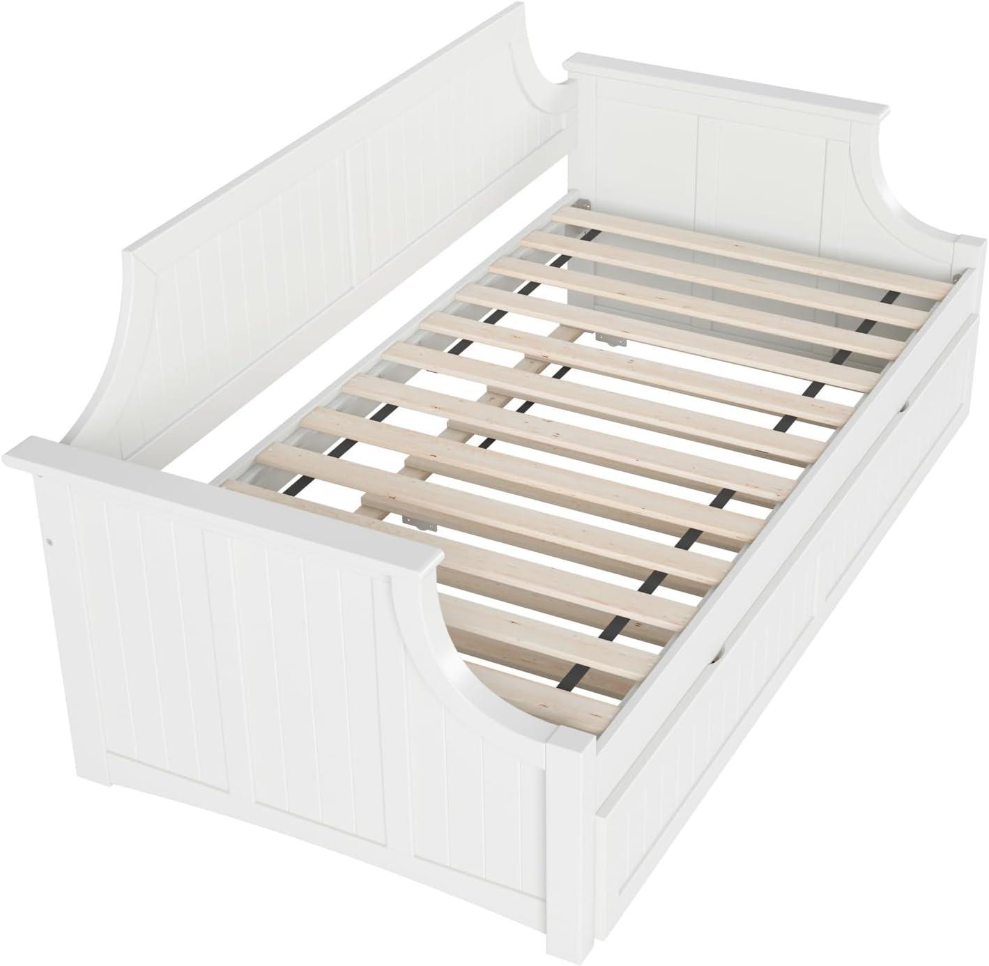 White Twin Wood Daybed with Trundle and Storage Drawers