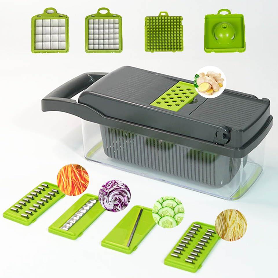 Vegetable Chopper,Pro Onion Chopper,14 in1 Multifunctional Food Chopper,Kitchen Veggie Chopper with 8 Blades,Vegetable Chopper With Container ,Vegetable Slicer Dicer Cutter,Salad,Garlic Chopper