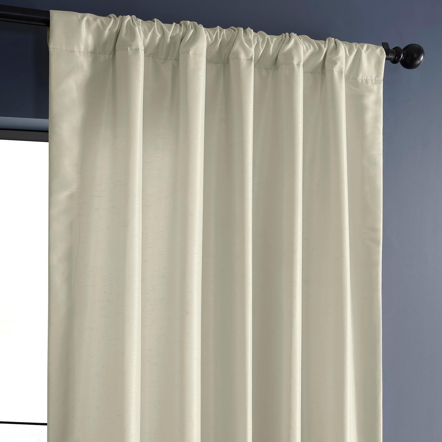 Off White Blackout Vintage Textured Faux Dupioni Curtain (1 Panel), Off White, 50W X 108L