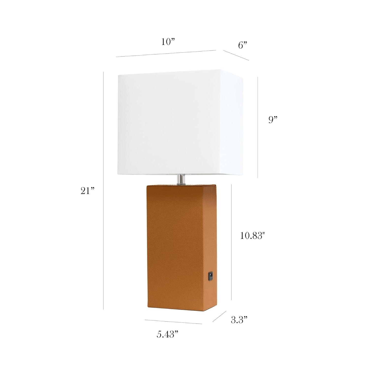 Modern Leather Table Lamp with USB and Fabric Shade Tan - Elegant Designs: No Assembly, UL Listed