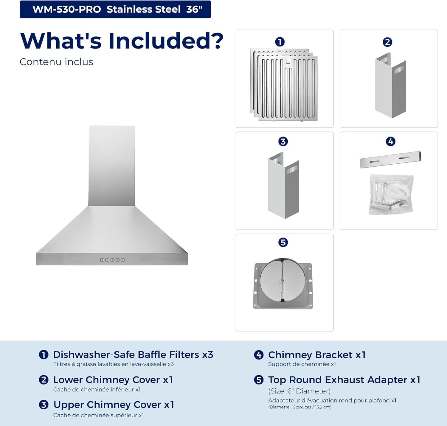 Hauslane Hauslane 30" Stainless Steel Convertible Wall Range Hood with Baffle Filter WM-530SS-36P