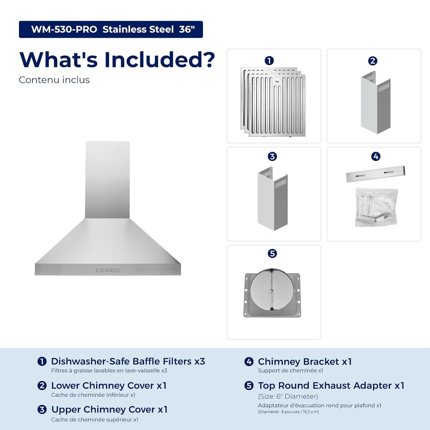 Hauslane Hauslane 30" Stainless Steel Convertible Wall Range Hood with Baffle Filter WM-530SS-36P