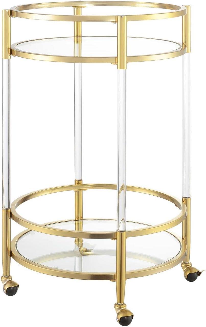 Royal Crest 23" Clear Glass and Gold Round Bar Cart with Storage