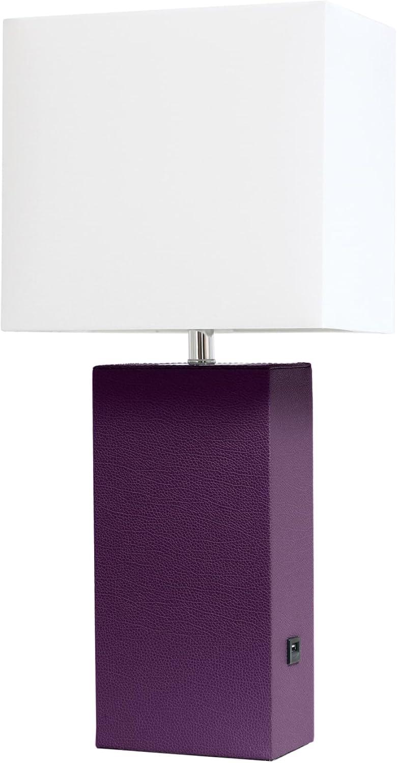 Modern Leather Table Lamp with USB and Fabric Shade - Elegant Designs