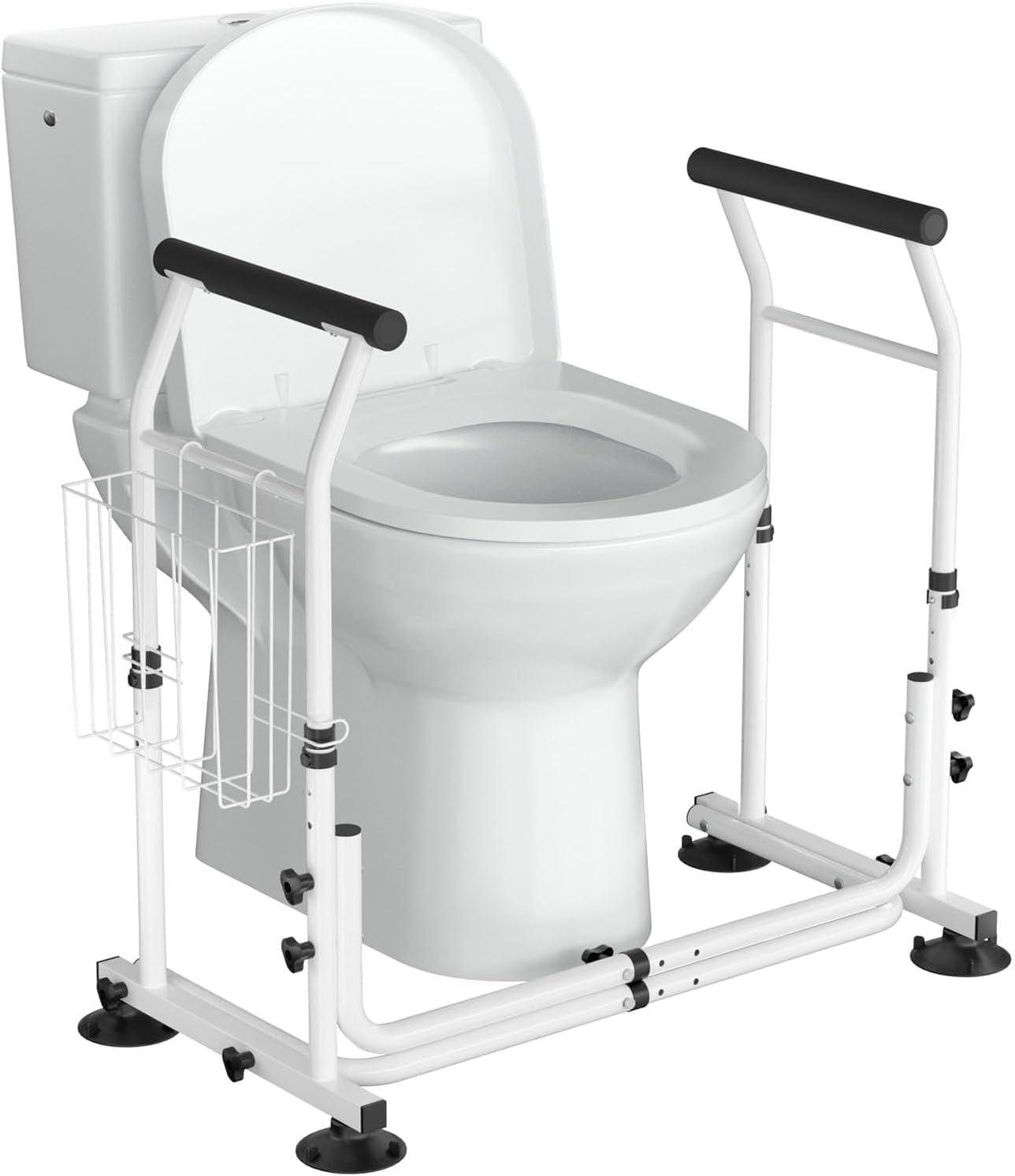 Toilet Safety Rails for Seniors, WAYES Toilet Safety Frame with Arms for Elderly, Handicap, Disabled, Adjustable Width and Height Fit for Most Toilets, 350lbs