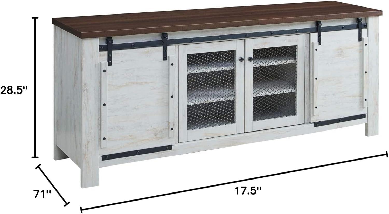 Bennington 71" Rustic Sliding Door TV Stand White