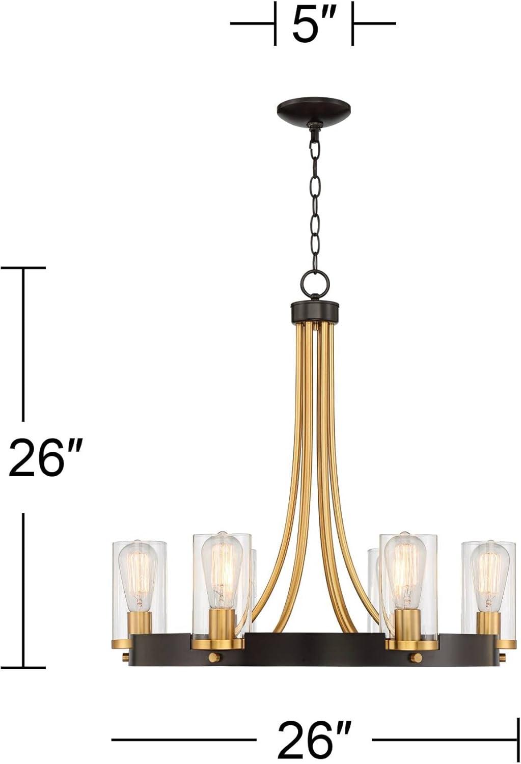 Stiffel Ferrers Dark Bronze Gold Chandelier 26" Wide Clear Glass Shade 6-Light Fixture for Dining Room House Foyer Kitchen Island Entryway Bedroom