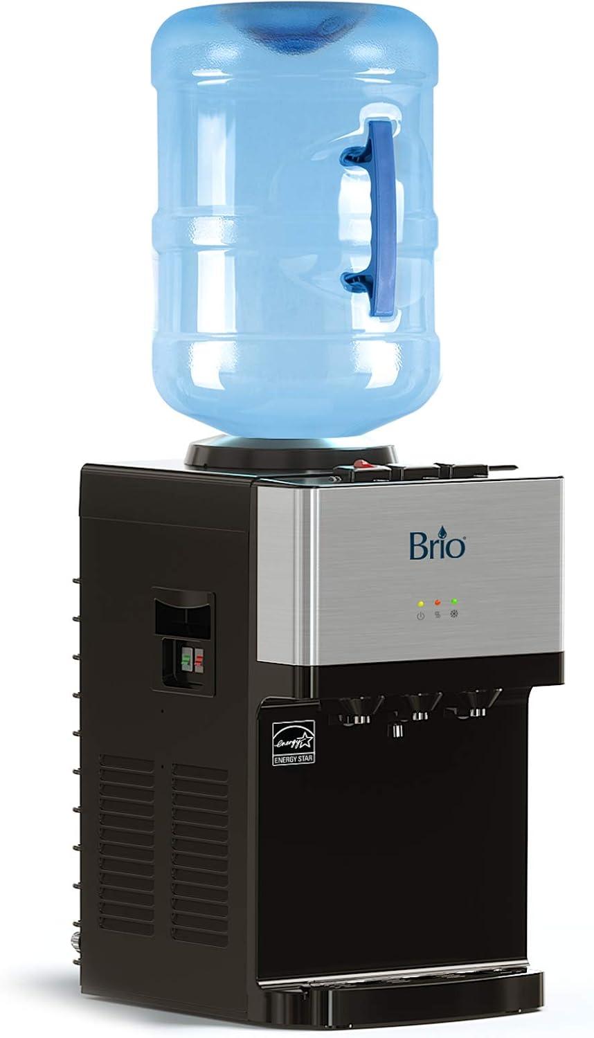 Brio Silver and Black Top Loading Water Cooler Dispenser with Hot and Cold Water