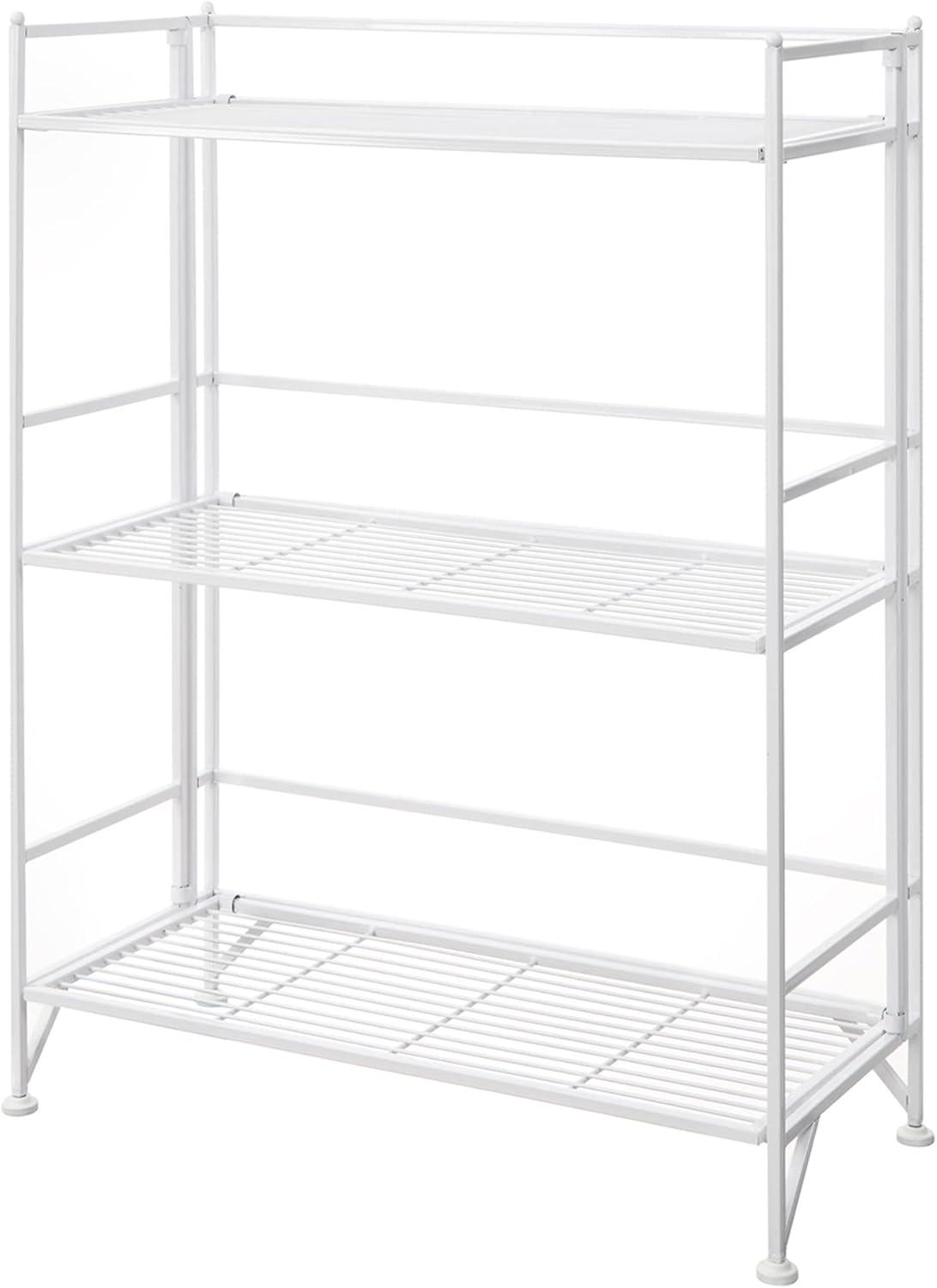 Convenience Concepts Xtra Storage Shelves - 3-Tier Wide Folding Metal Storage Shelves, Closet Organizer for Office, Laundry Room, Bedroom, Garage, Kitchen, Bathroom, White