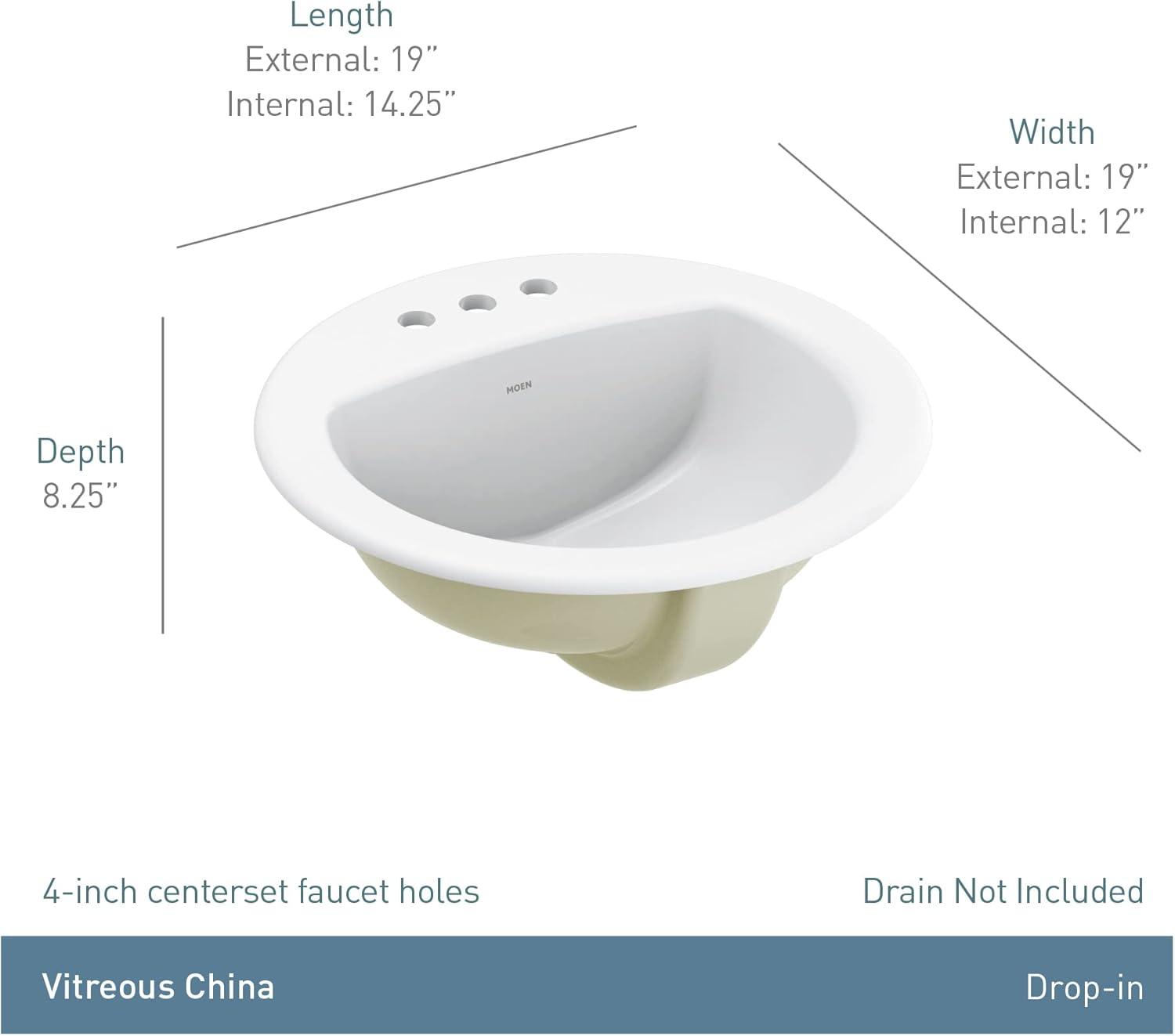 White Vitreous China Drop-In Countertop Sink, 19 X 8.25 Inch Bathroom Sink With Porcelain Finish