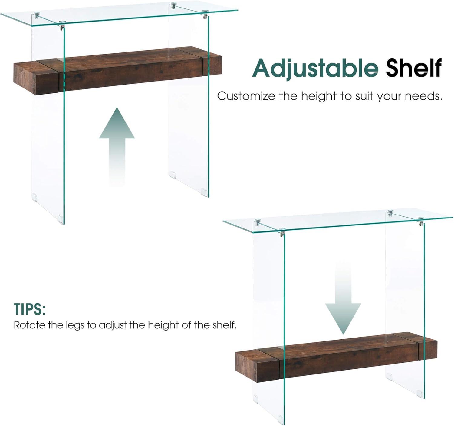 Ivinta Narrow Glass Console Table with Storage Modern Sofa Table Entryway Table Glass Writing Desk Small Computer Desk TV Table Buffet Table Modern Accent Table for Small Space Living Room Hallway