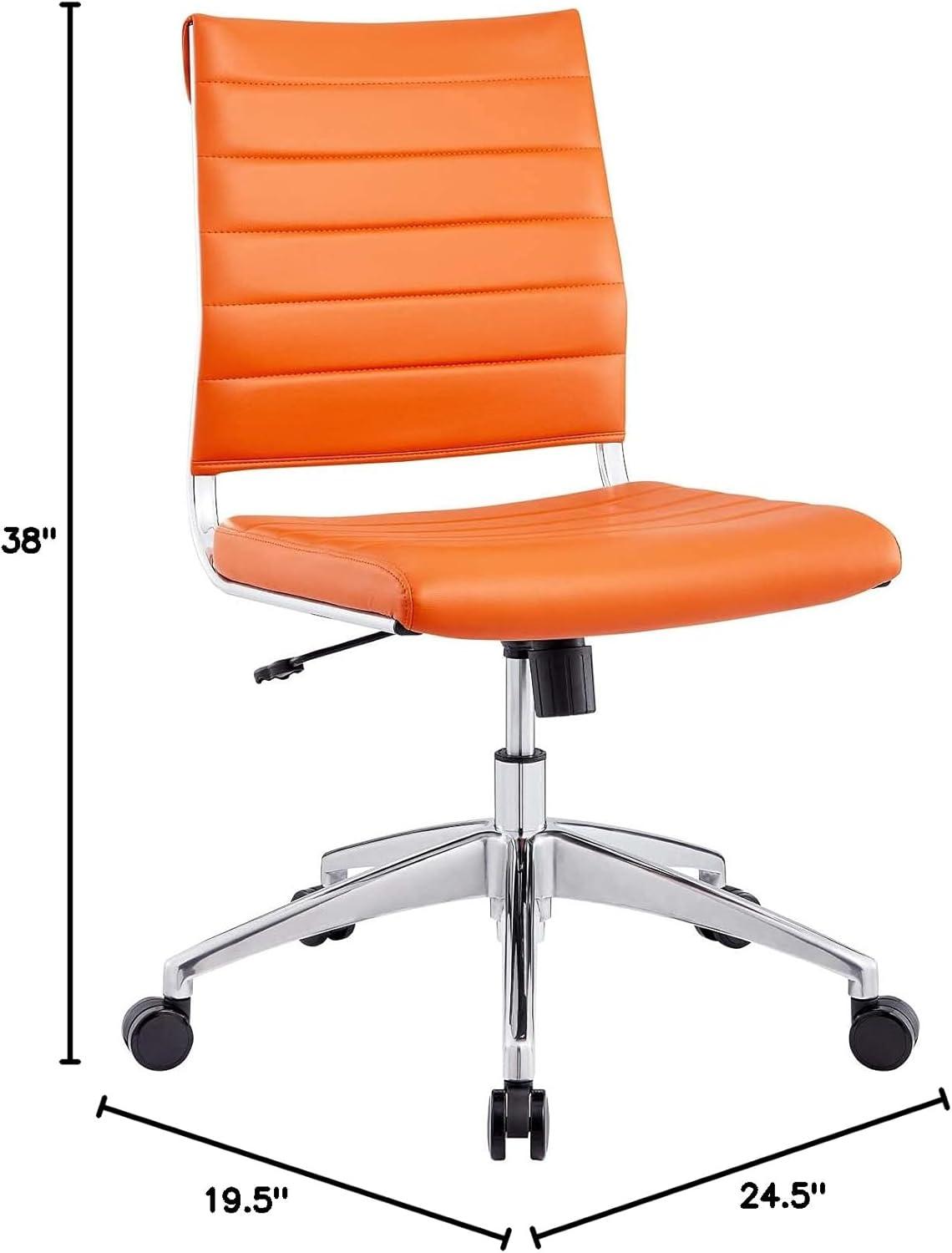 Orange Armless Swivel Office Chair with Metal Base