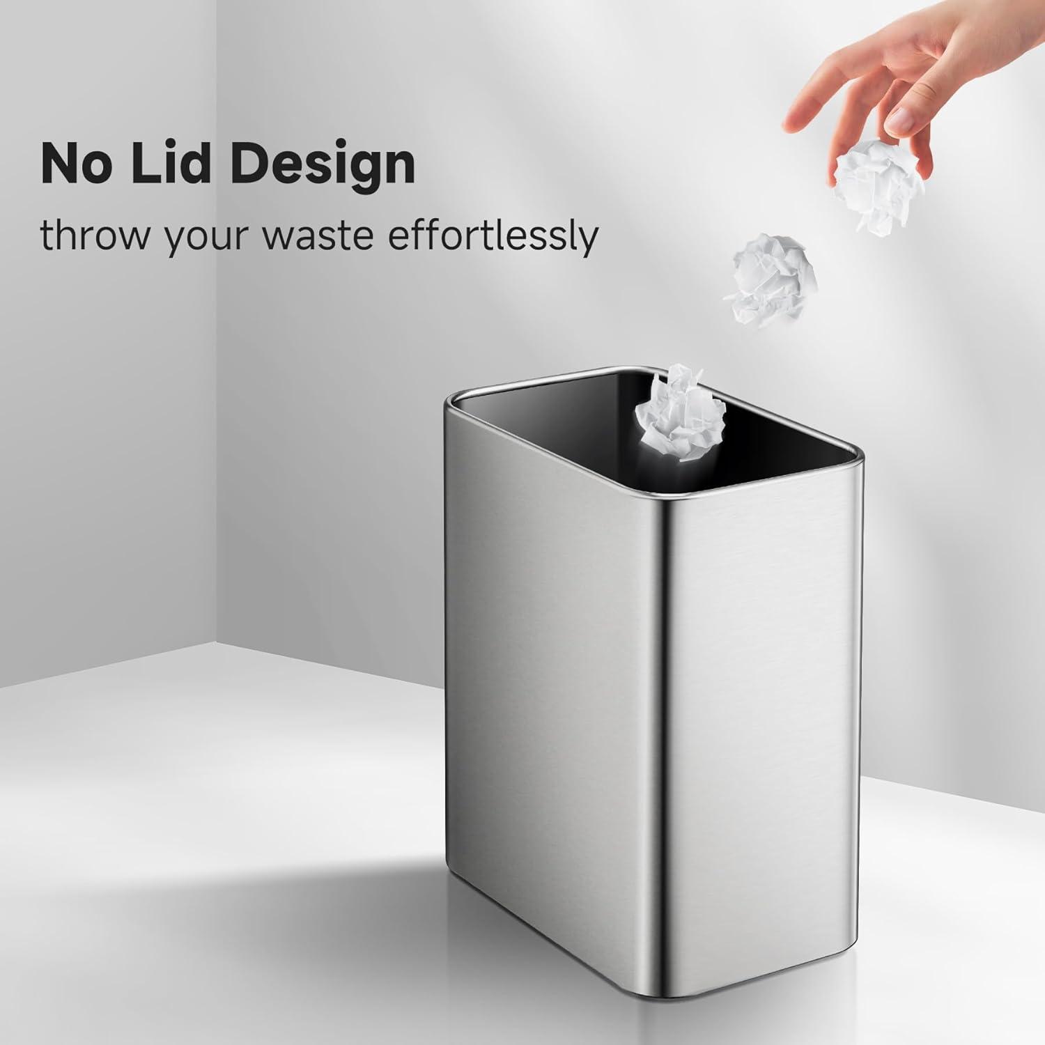 Stainless Steel Open-Top Trash Can - 2.1 Gallons