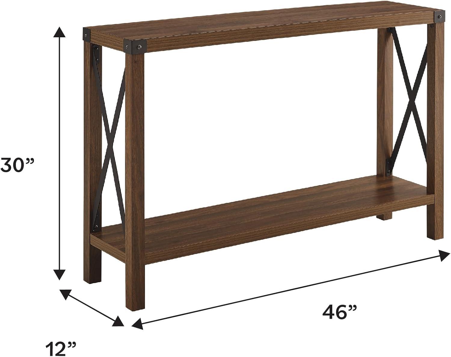 Walker Edison Magnolia Metal X Console Table, Dark Walnut