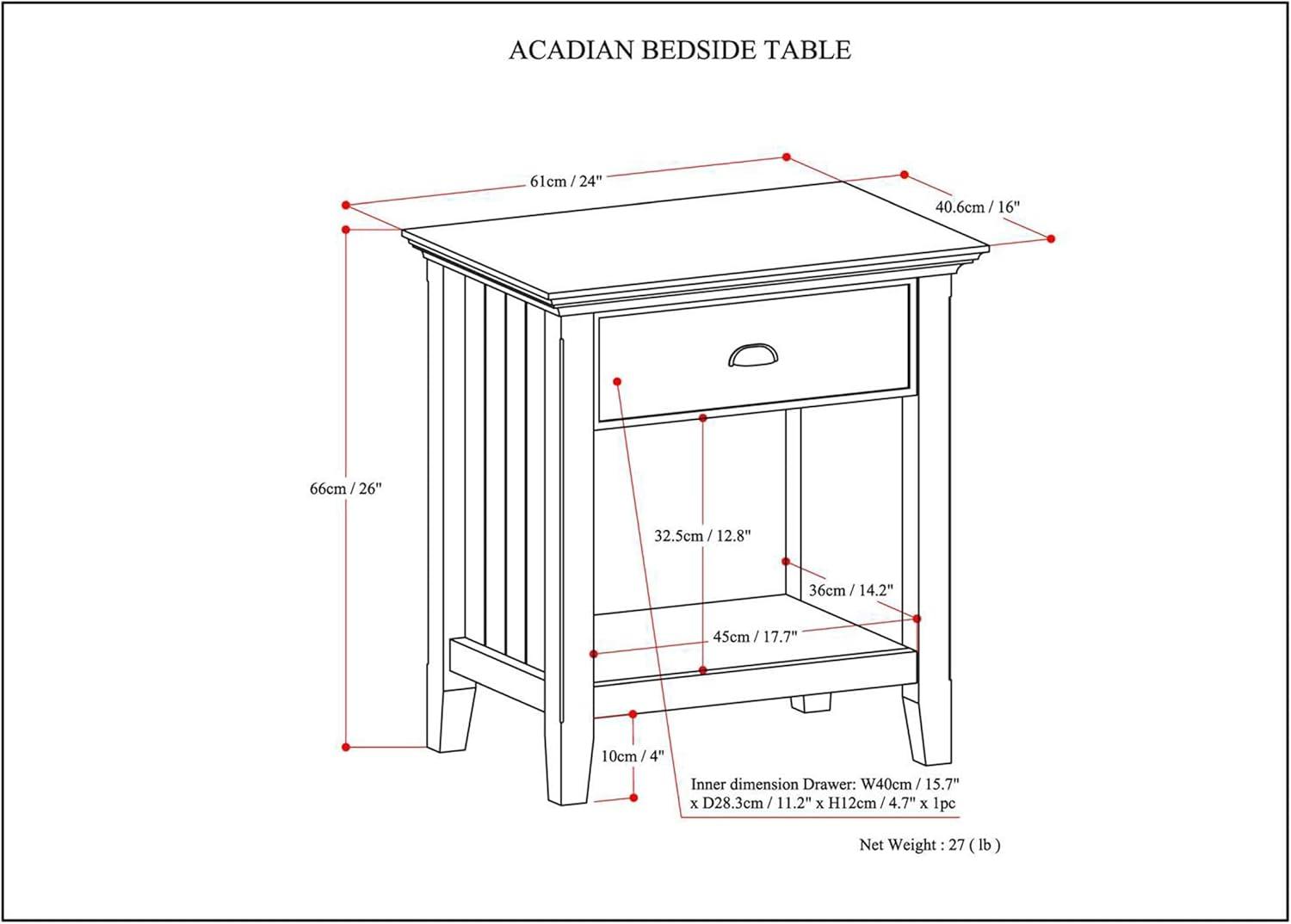 Simpli Home Acadian Solid Wood Bedside Table In Black